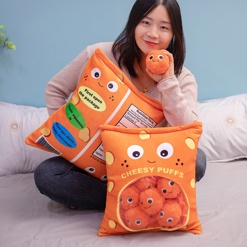 Kawaii Cheesy Puffs a Cute Snacks Bag Oreiller en peluche