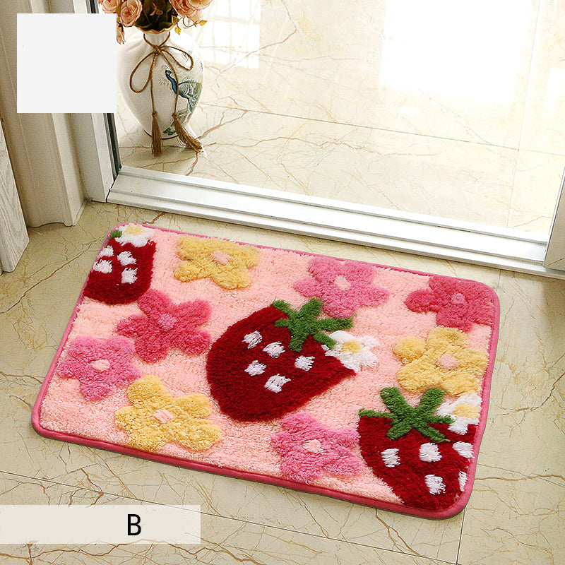 Kawaii Strawberry Flowers Non-slip Mat Cute Cartoon Design