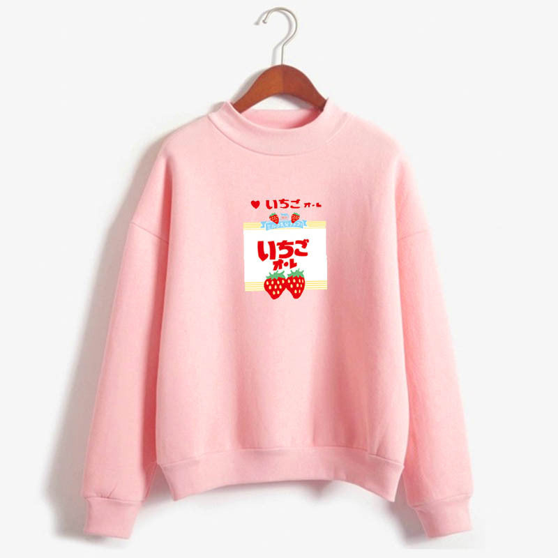 Kawaii Shirt for Women Strawberry Milk Cute Print Long Sleeve Sweatshirt