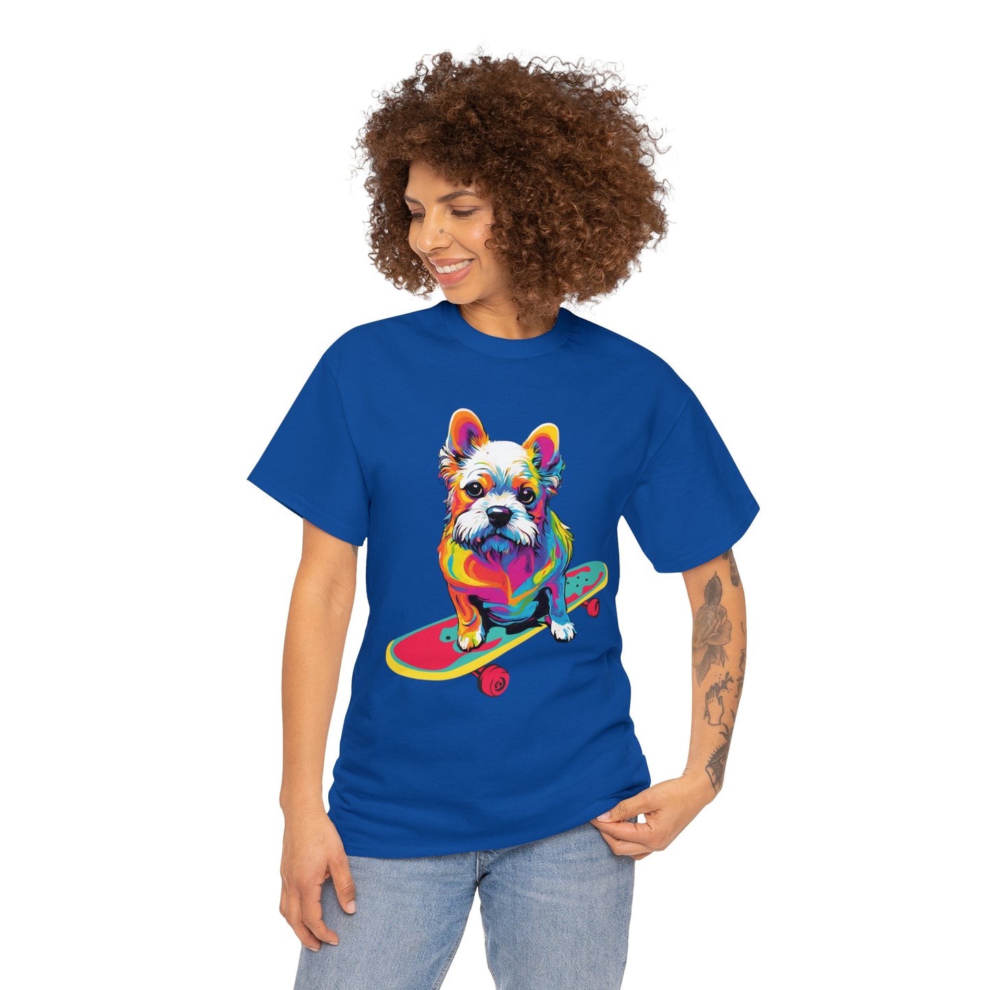 Paws on Wheels Pop Art Skateboarding Dog Tee Unisex Heavy Cotton Graphic Tee Kawaii Friends