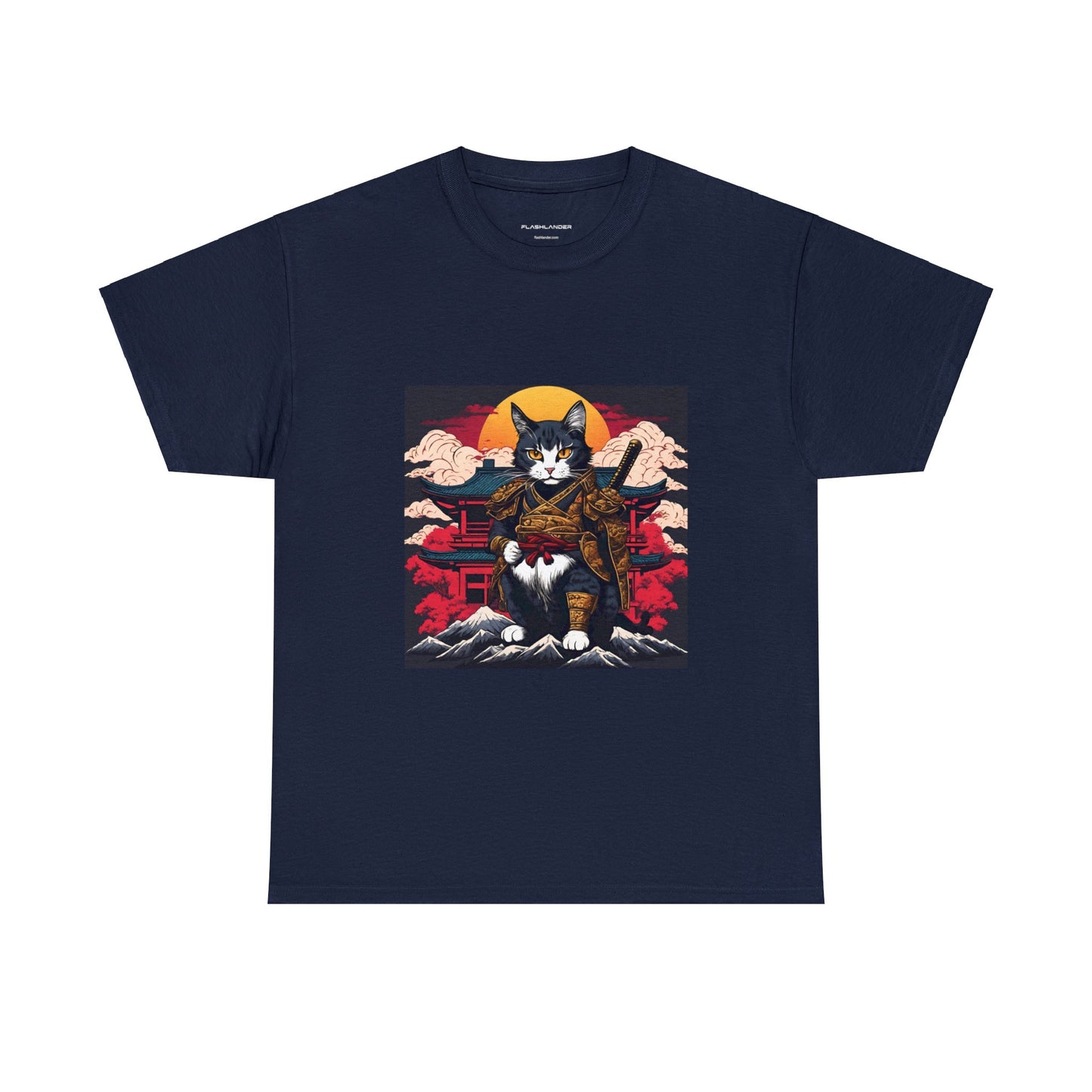 Samurai Cat Cartoon Anime Unisex Heavy Cotton Graphic Tee Kawaii Friends