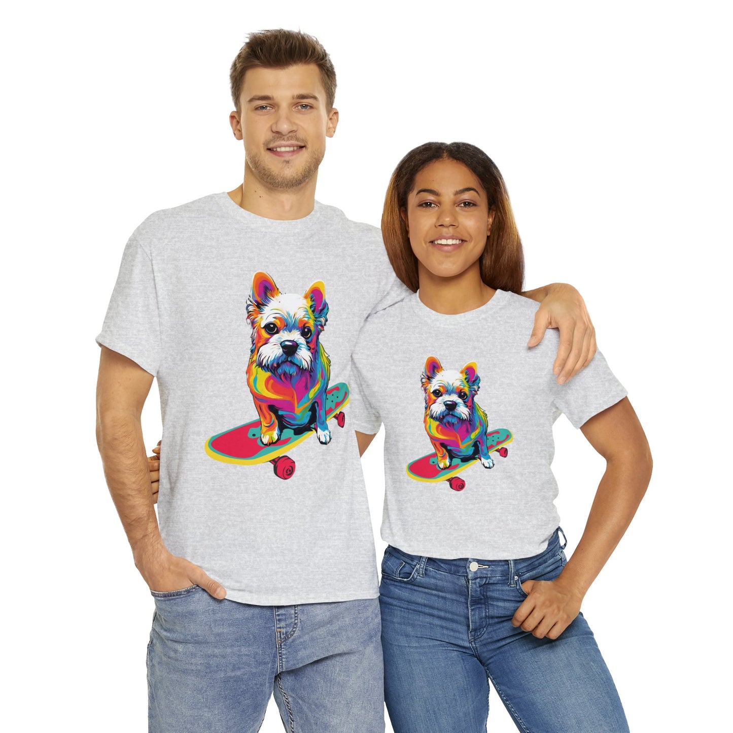 Paws on Wheels Pop Art Skateboarding Dog Tee Unisex Heavy Cotton Graphic Tee Kawaii Friends
