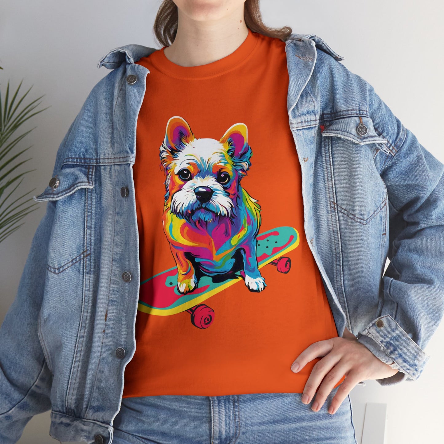 Paws on Wheels Pop Art Skateboarding Dog Tee Unisex Heavy Cotton Graphic Tee Kawaii Friends
