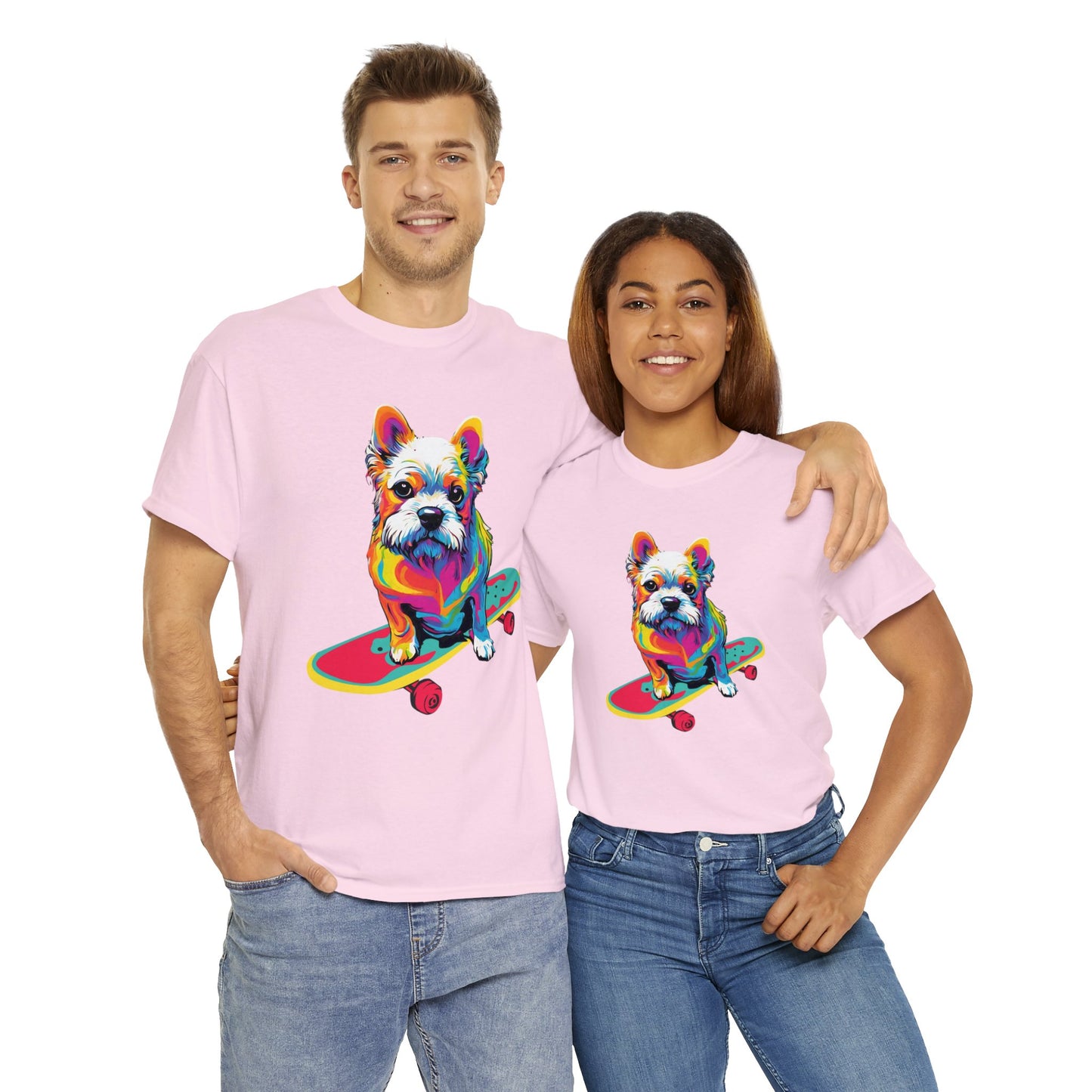Paws on Wheels Pop Art Skateboarding Dog Tee Unisex Heavy Cotton Graphic Tee Kawaii Friends