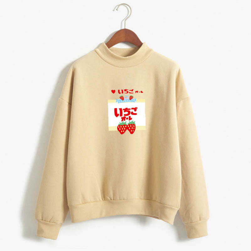 Kawaii Shirt for Women Strawberry Milk Cute Print Long Sleeve Sweatshirt