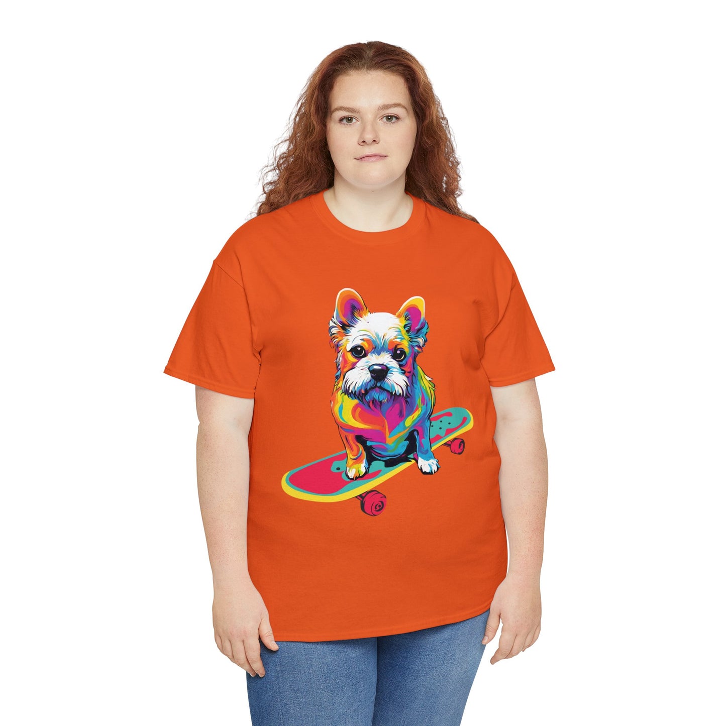Paws on Wheels Pop Art Skateboarding Dog Tee Unisex Heavy Cotton Graphic Tee Kawaii Friends