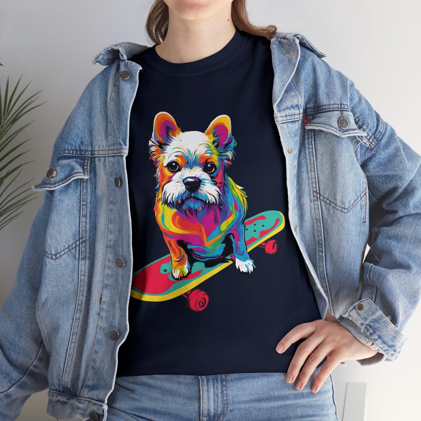 Paws on Wheels Pop Art Skateboarding Dog Tee Unisex Heavy Cotton Graphic Tee Kawaii Friends