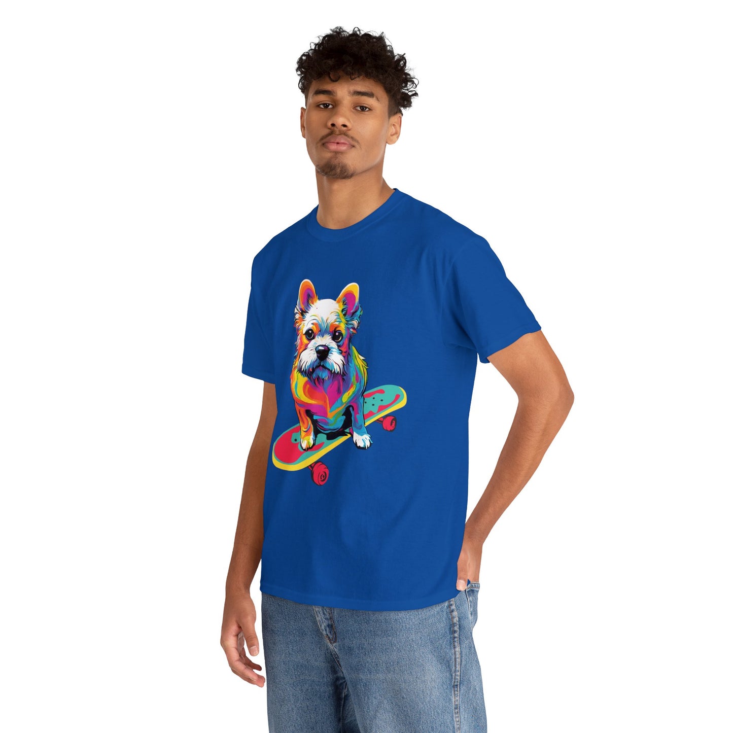 Paws on Wheels Pop Art Skateboarding Dog Tee Unisex Heavy Cotton Graphic Tee Kawaii Friends