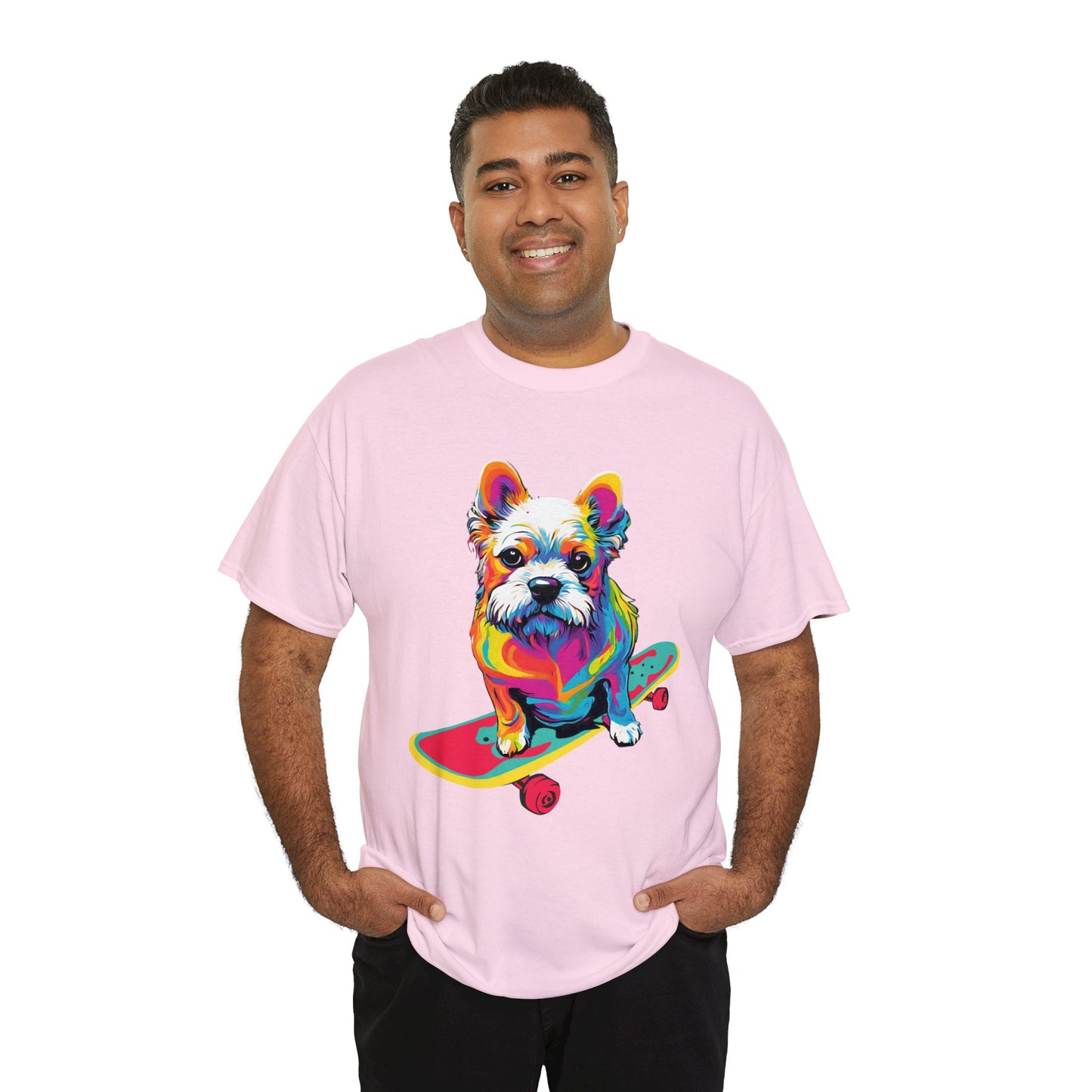 Paws on Wheels Pop Art Skateboarding Dog Tee Unisex Heavy Cotton Graphic Tee Kawaii Friends