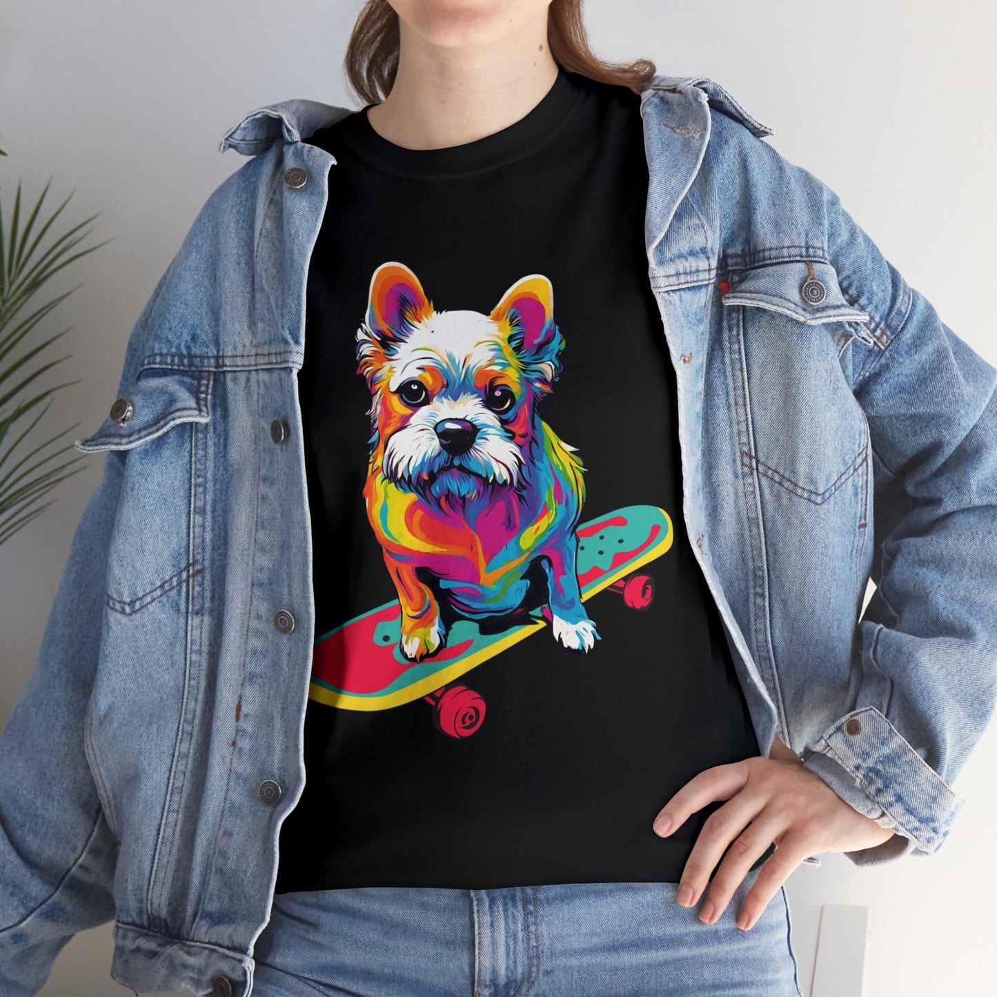 Paws on Wheels Pop Art Skateboarding Dog Tee Unisex Heavy Cotton Graphic Tee Kawaii Friends