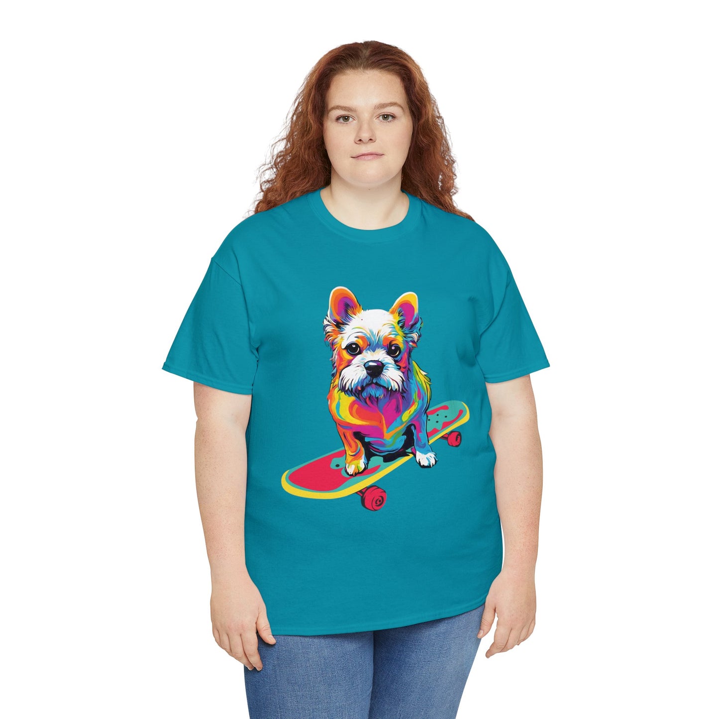 Paws on Wheels Pop Art Skateboarding Dog Tee Unisex Heavy Cotton Graphic Tee Kawaii Friends