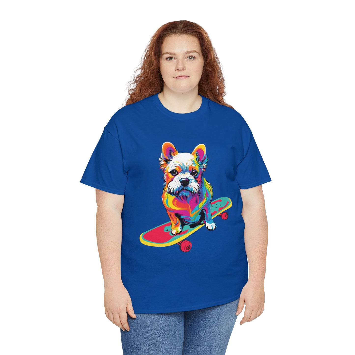 Paws on Wheels Pop Art Skateboarding Dog Tee Unisex Heavy Cotton Graphic Tee Kawaii Friends