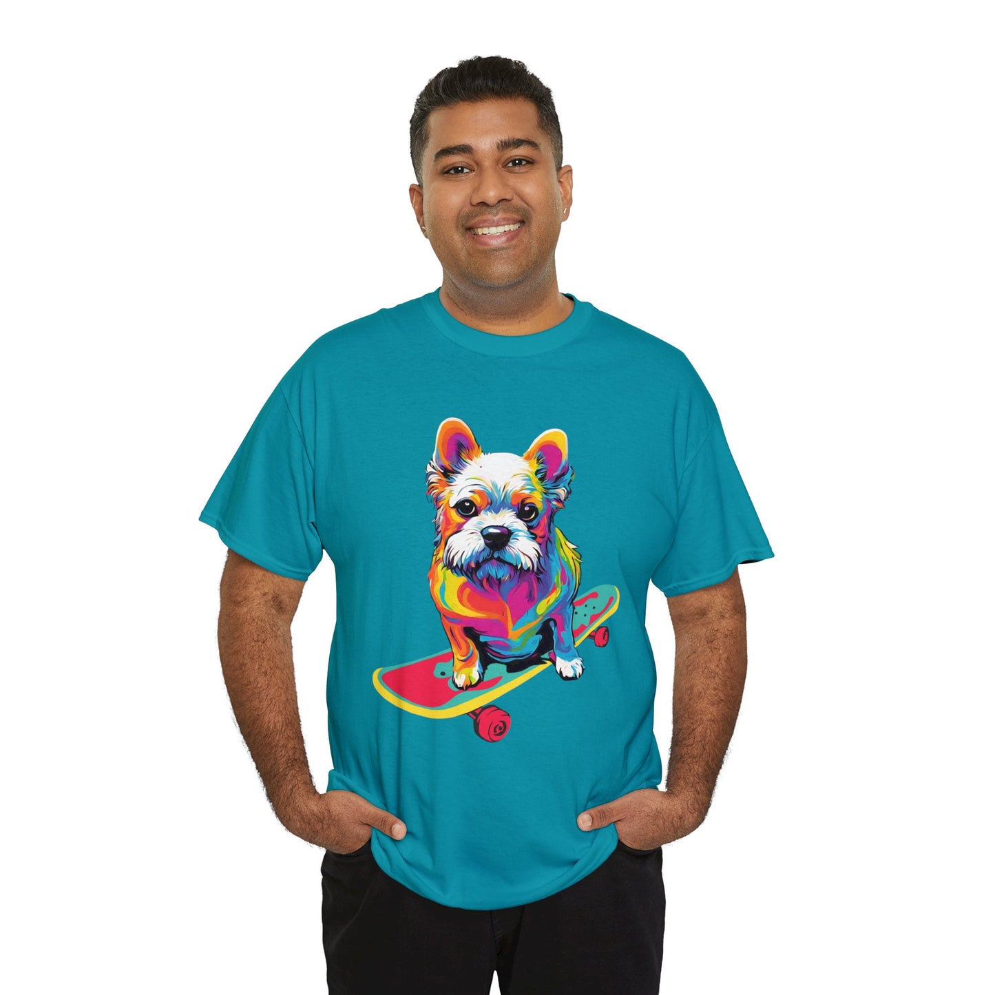 Paws on Wheels Pop Art Skateboarding Dog Tee Unisex Heavy Cotton Graphic Tee Kawaii Friends