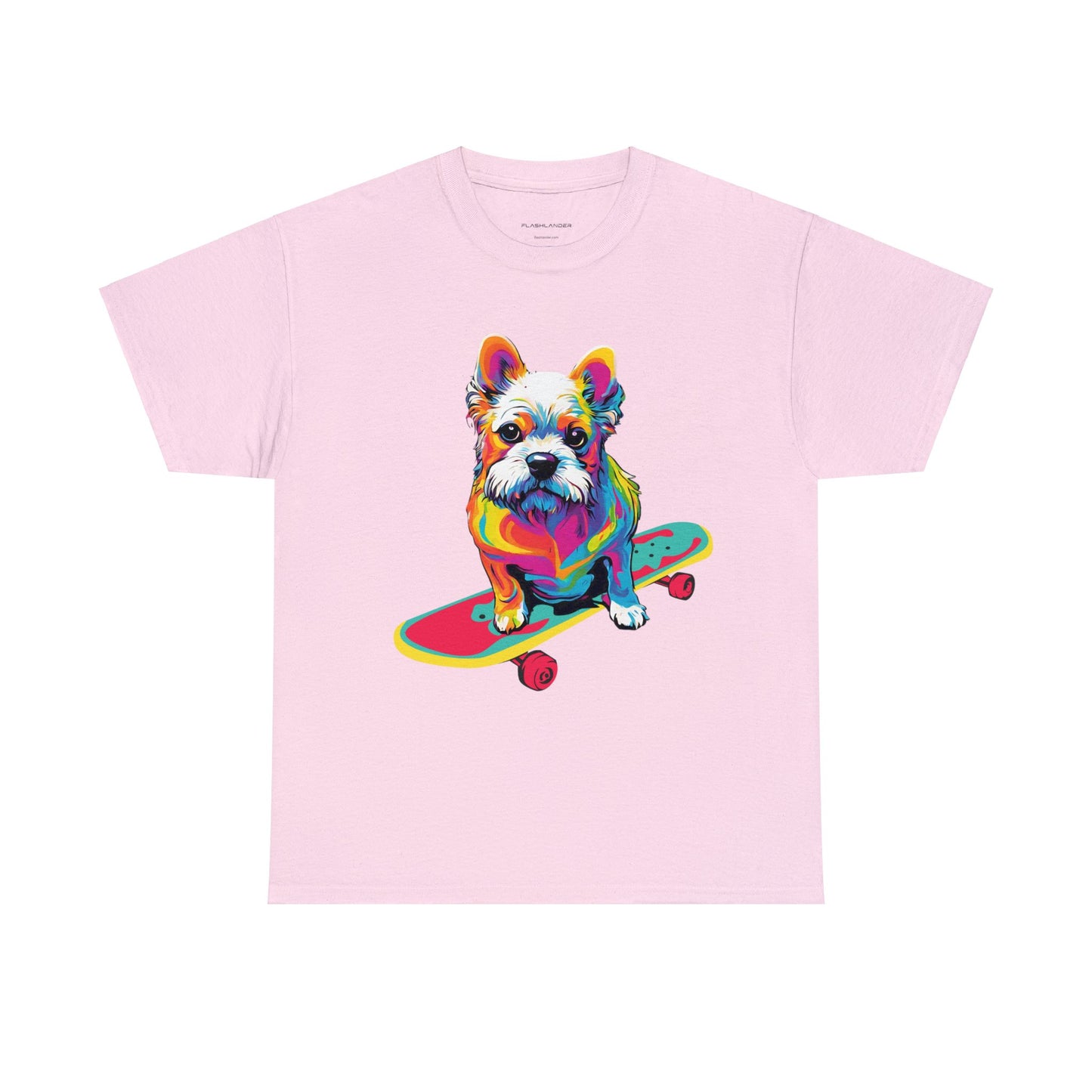 Paws on Wheels Pop Art Skateboarding Dog Tee Unisex Heavy Cotton Graphic Tee Kawaii Friends