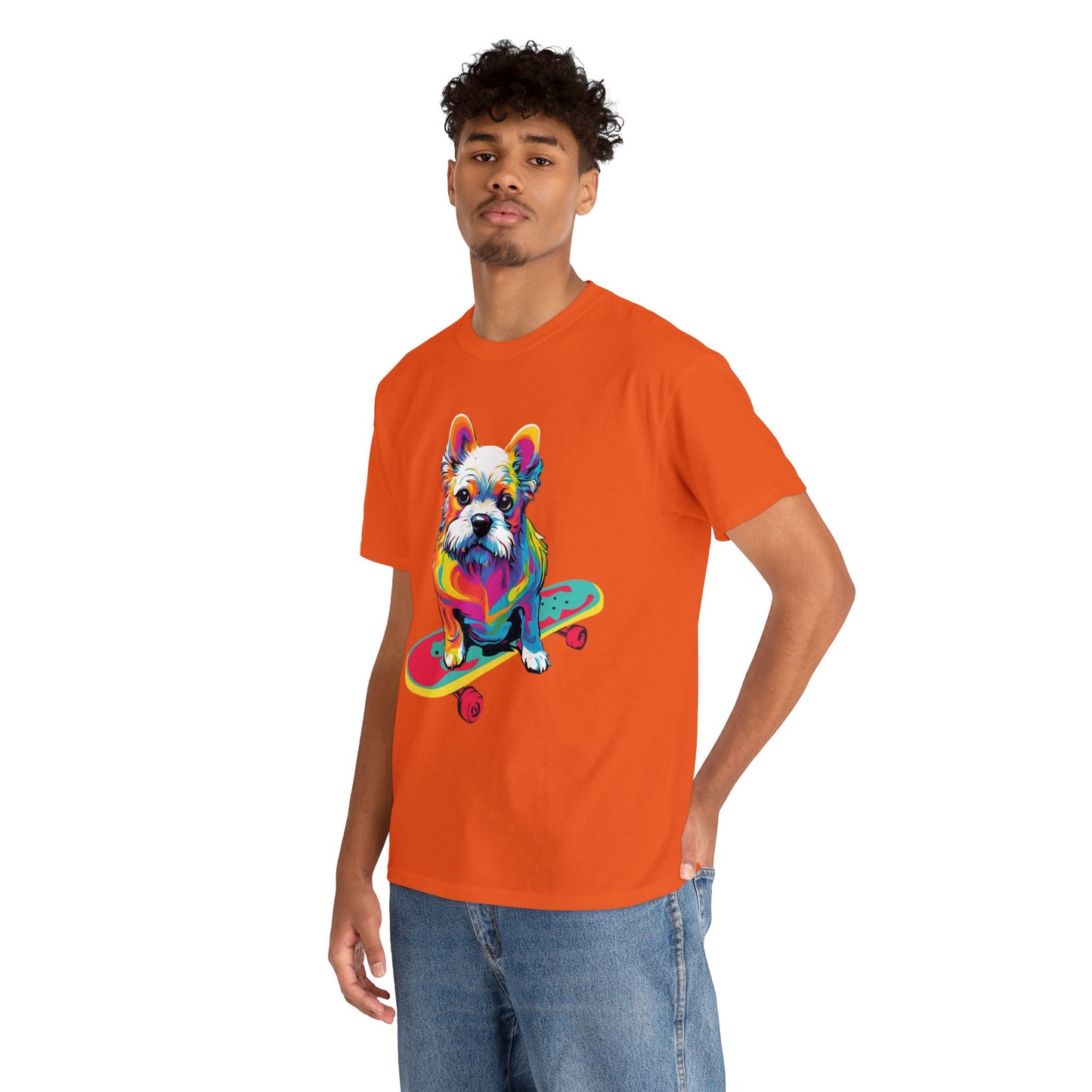 Paws on Wheels Pop Art Skateboarding Dog Tee Unisex Heavy Cotton Graphic Tee Kawaii Friends