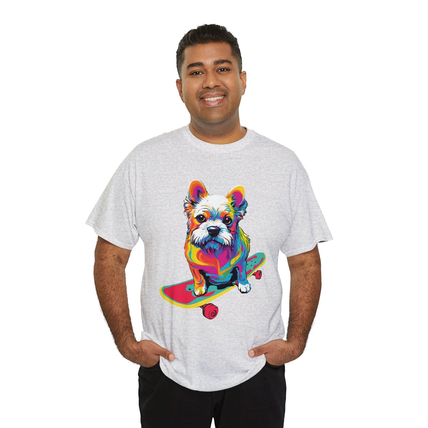 Paws on Wheels Pop Art Skateboarding Dog Tee Unisex Heavy Cotton Graphic Tee Kawaii Friends