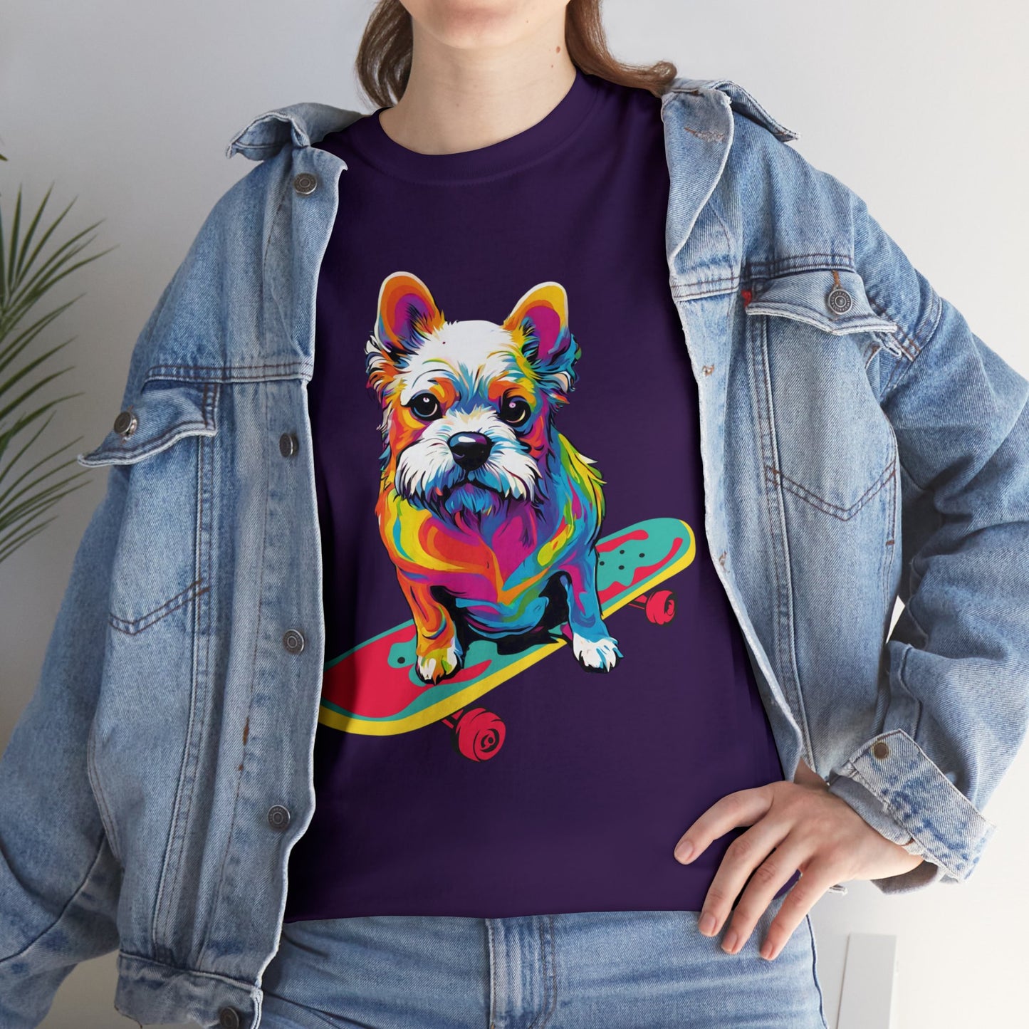 Paws on Wheels Pop Art Skateboarding Dog Tee Unisex Heavy Cotton Graphic Tee Kawaii Friends