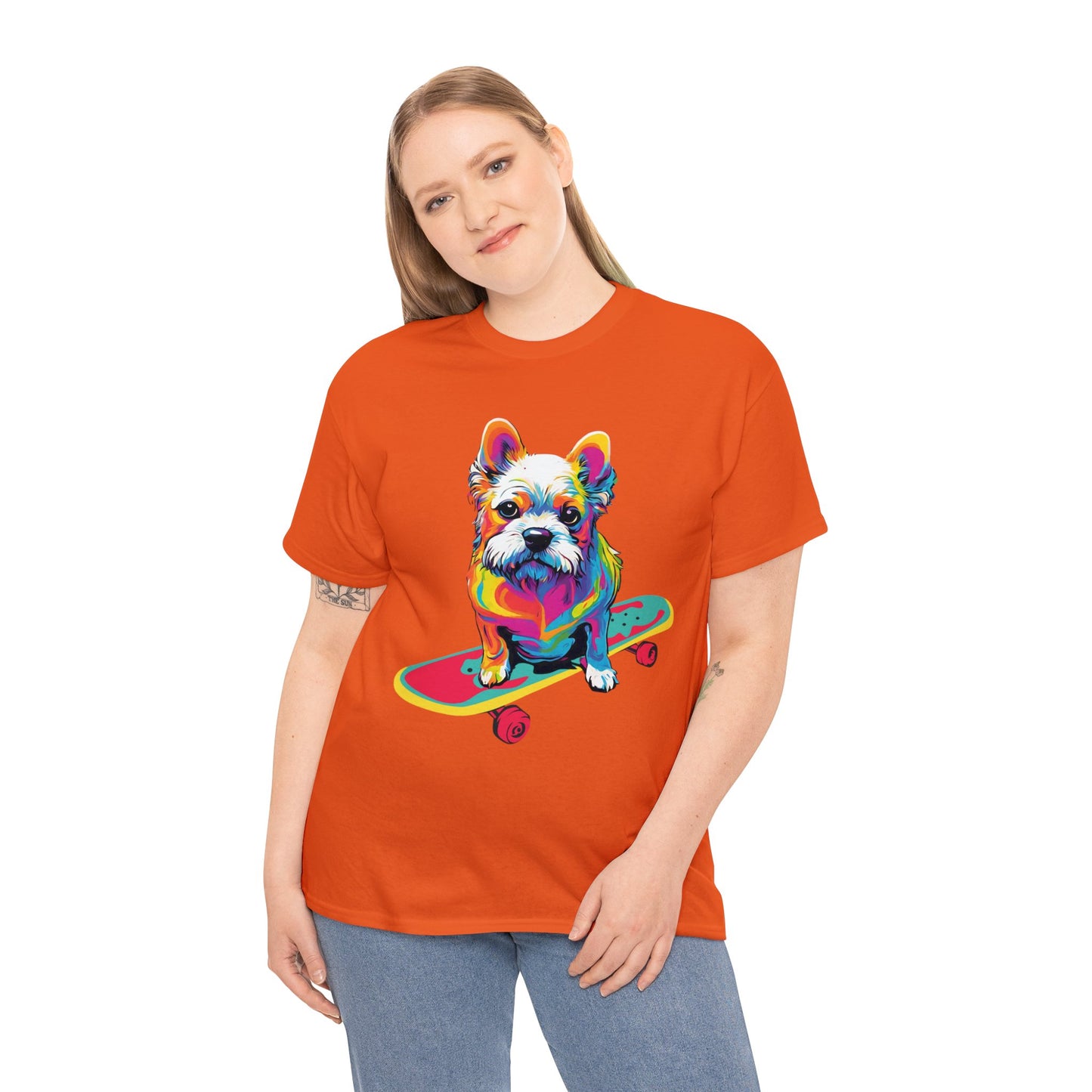 Paws on Wheels Pop Art Skateboarding Dog Tee Unisex Heavy Cotton Graphic Tee Kawaii Friends