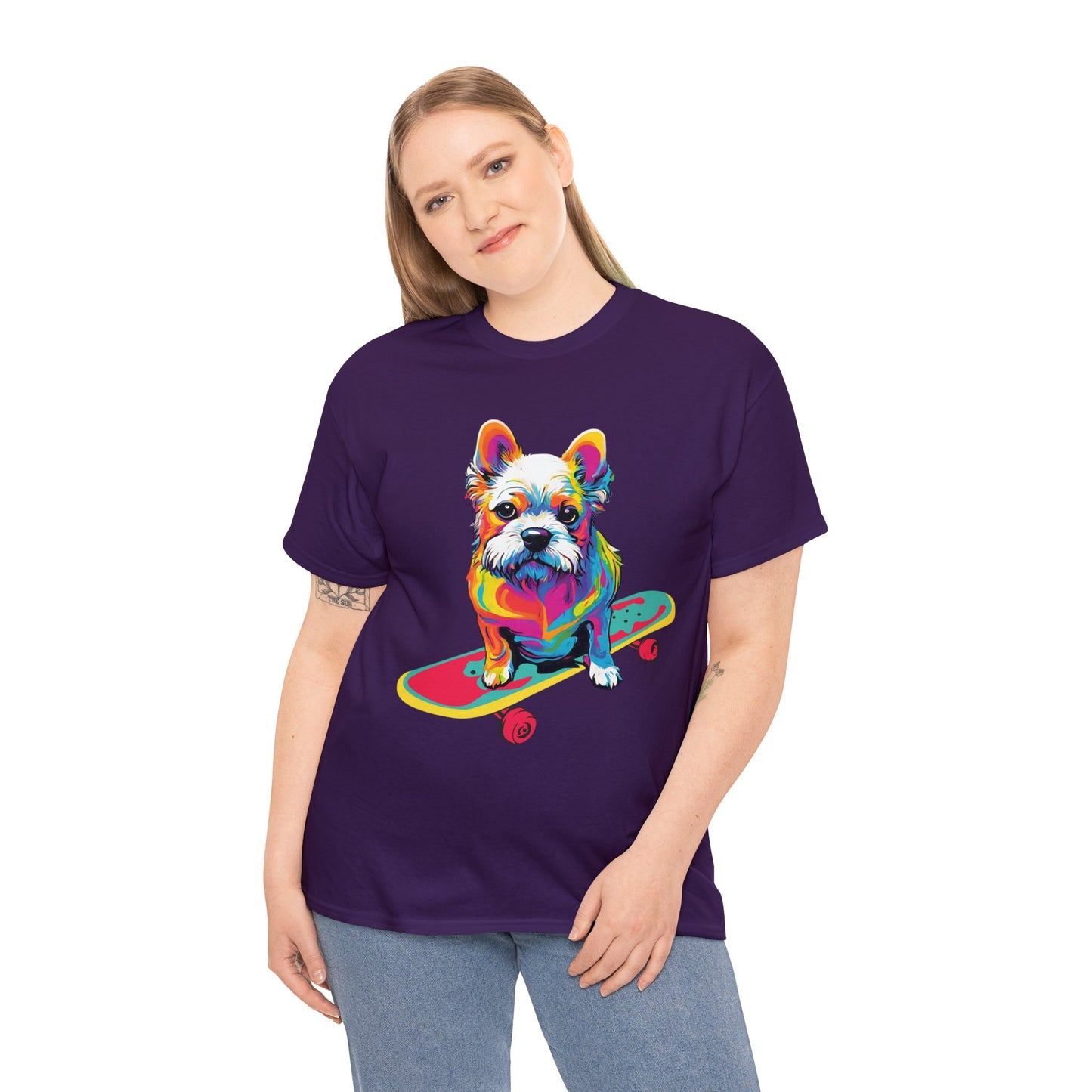 Paws on Wheels Pop Art Skateboarding Dog Tee Unisex Heavy Cotton Graphic Tee Kawaii Friends