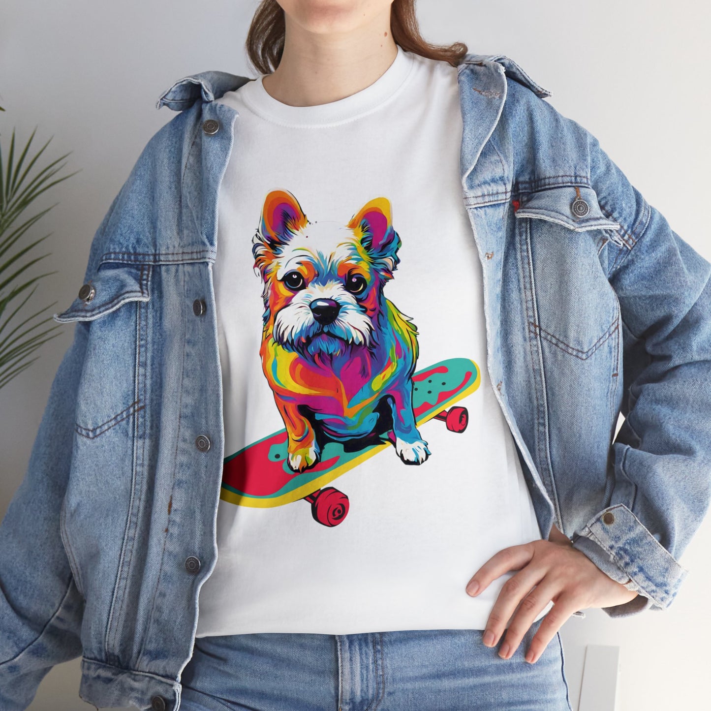 Paws on Wheels Pop Art Skateboarding Dog Tee Unisex Heavy Cotton Graphic Tee Kawaii Friends
