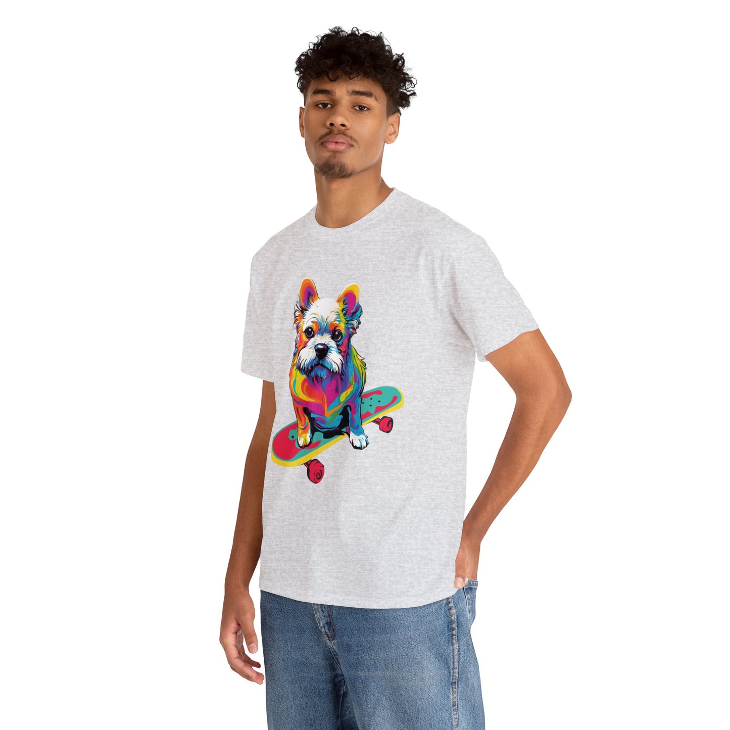 Paws on Wheels Pop Art Skateboarding Dog Tee Unisex Heavy Cotton Graphic Tee Kawaii Friends