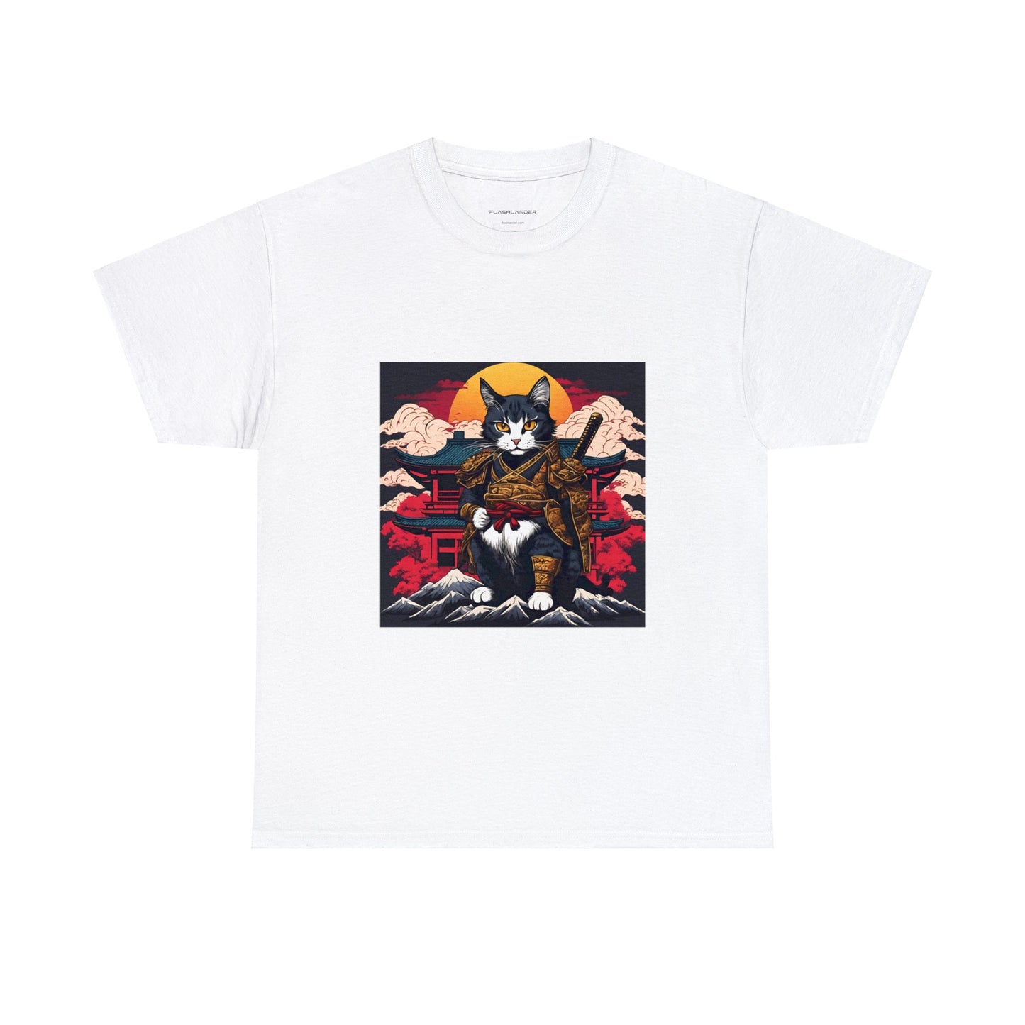Samurai Cat Cartoon Anime Unisex Heavy Cotton Graphic Tee Kawaii Friends