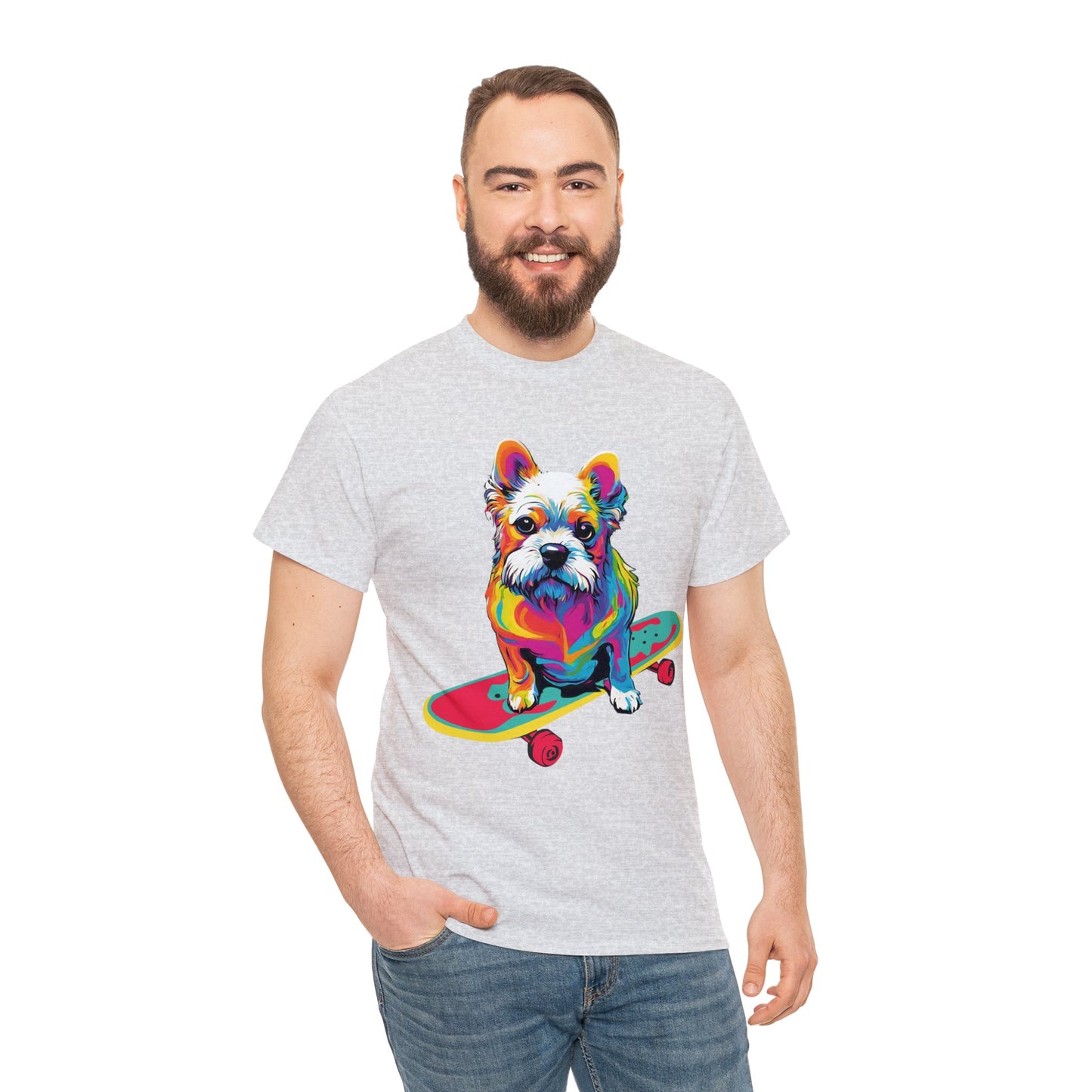Paws on Wheels Pop Art Skateboarding Dog Tee Unisex Heavy Cotton Graphic Tee Kawaii Friends