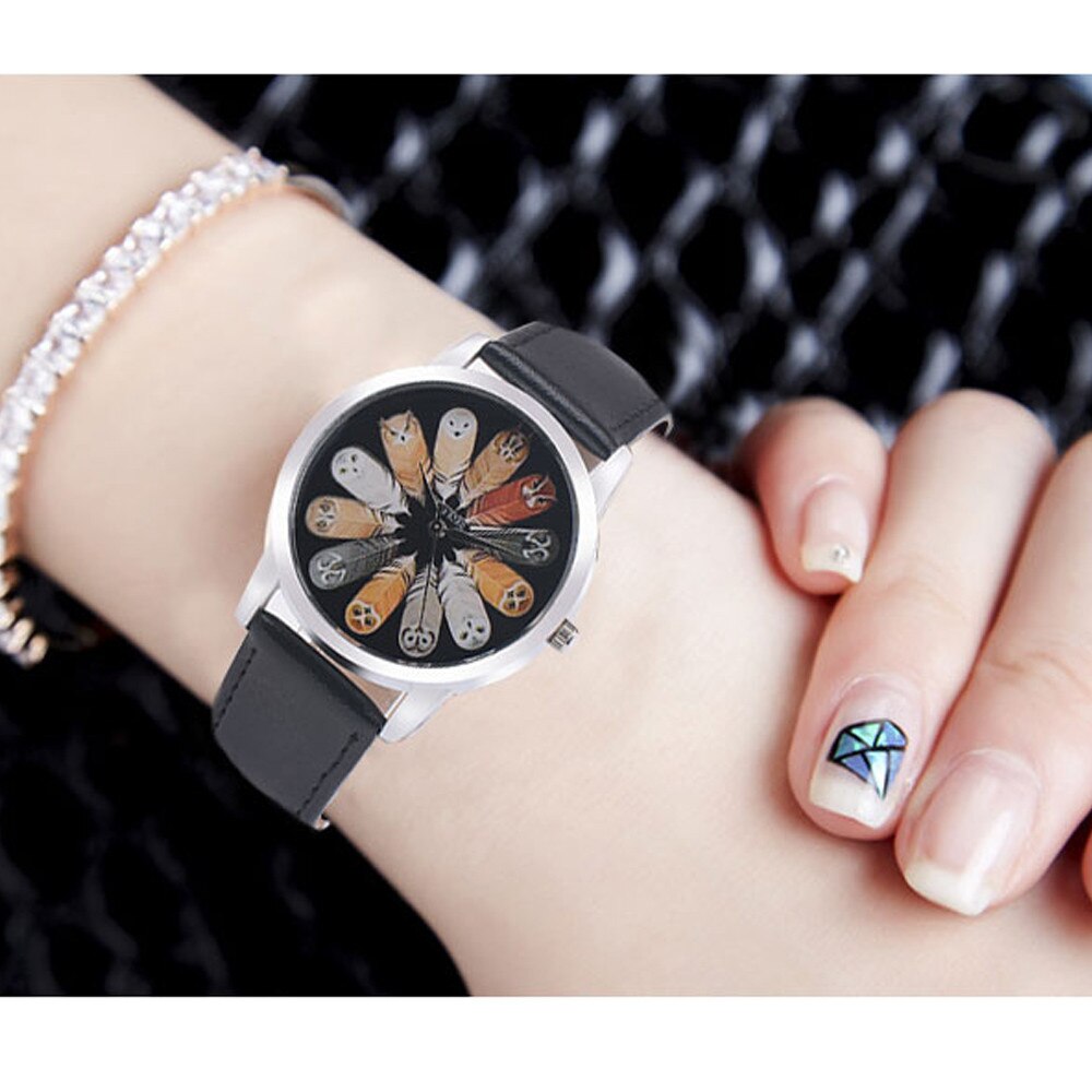 Kawaii Owl Feather Mujer Reloj Cuarzo Moda