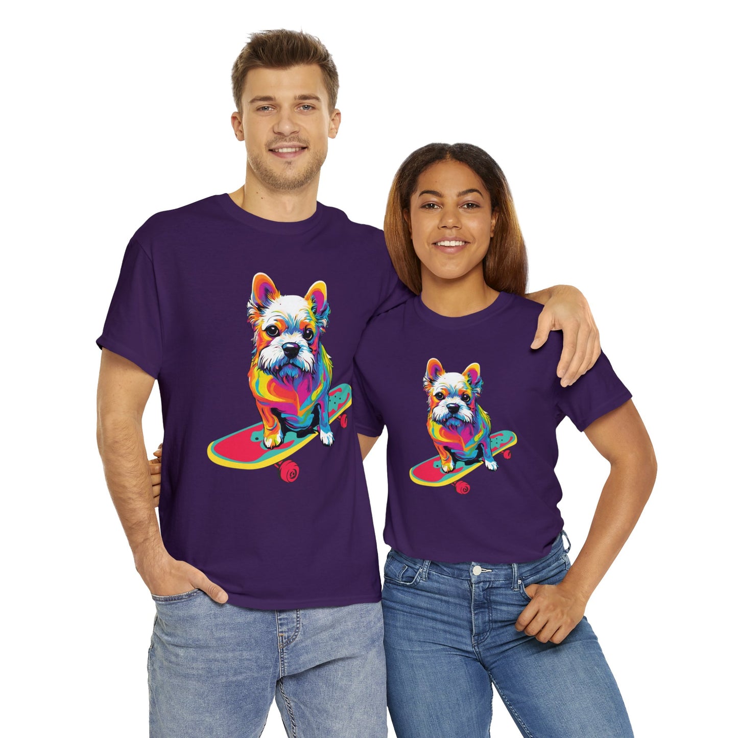 Paws on Wheels Pop Art Skateboarding Dog Tee Unisex Heavy Cotton Graphic Tee Kawaii Friends