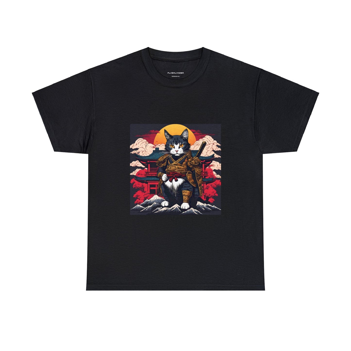 Samurai Cat Cartoon Anime Unisex Heavy Cotton Graphic Tee Kawaii Friends