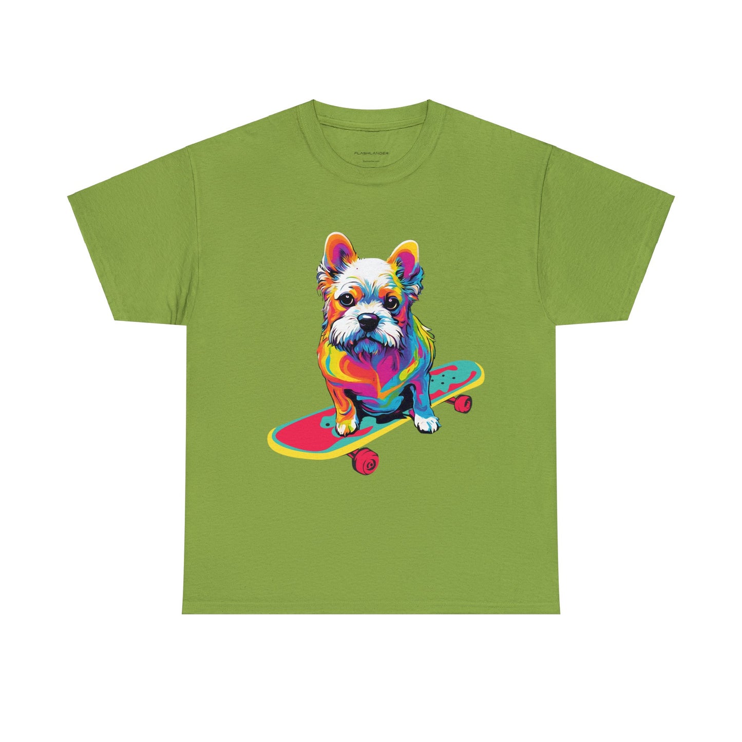 Paws on Wheels Pop Art Skateboarding Dog Tee Unisex Heavy Cotton Graphic Tee Kawaii Friends