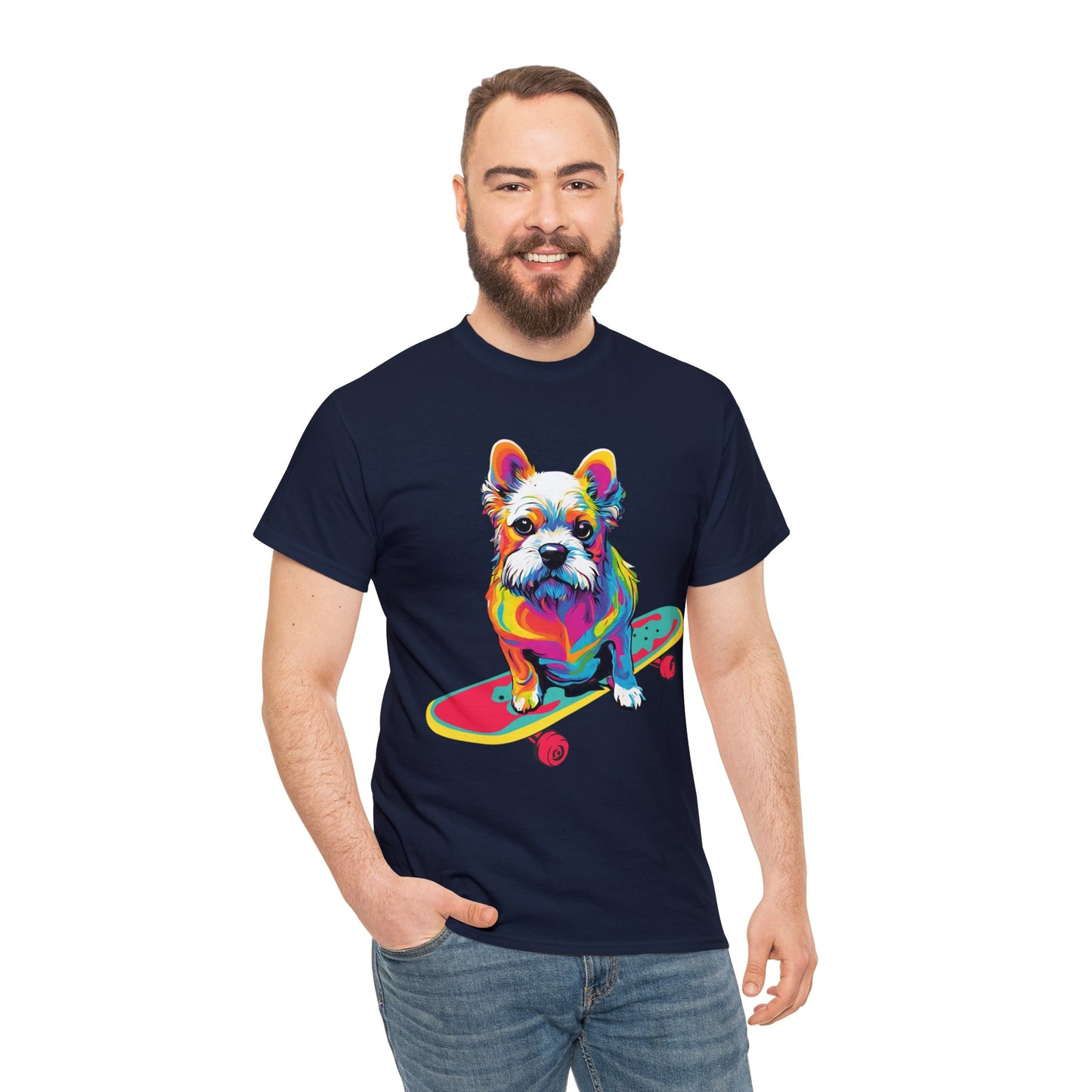 Paws on Wheels Pop Art Skateboarding Dog Tee Unisex Heavy Cotton Graphic Tee Kawaii Friends