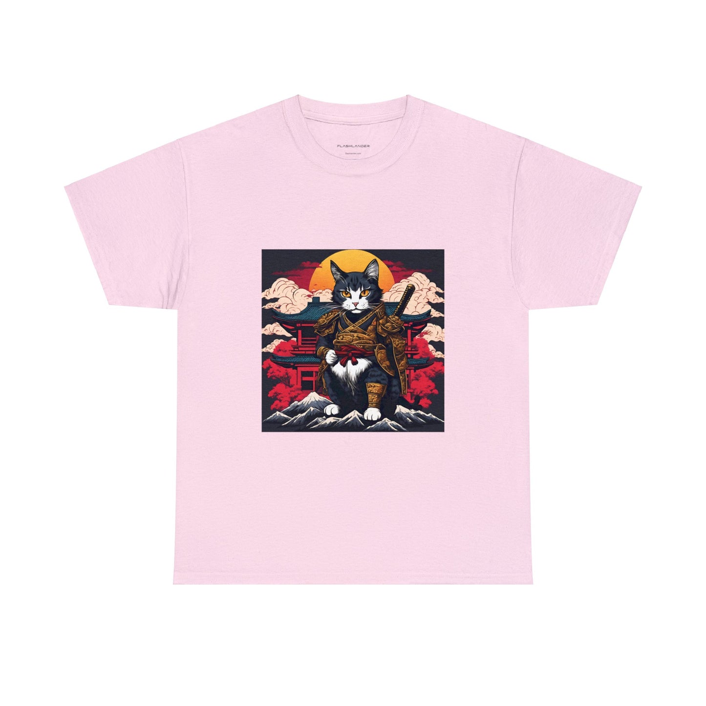 Samurai Cat Cartoon Anime Unisex Heavy Cotton Graphic Tee Kawaii Friends