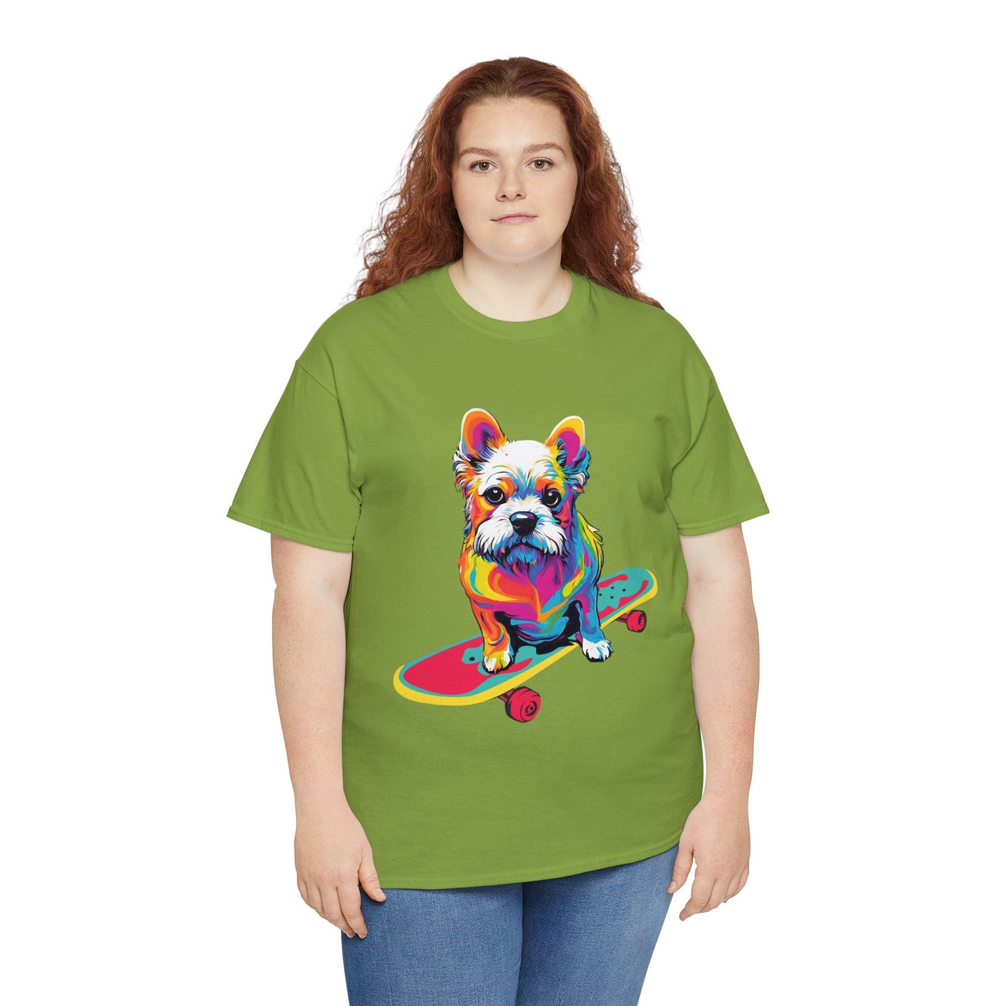 Paws on Wheels Pop Art Skateboarding Dog Tee Unisex Heavy Cotton Graphic Tee Kawaii Friends