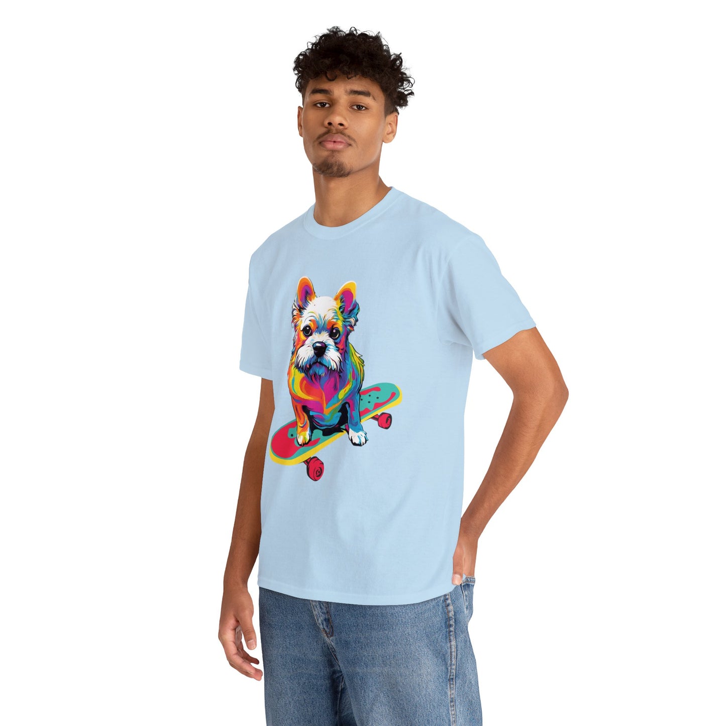 Paws on Wheels Pop Art Skateboarding Dog Tee Unisex Heavy Cotton Graphic Tee Kawaii Friends