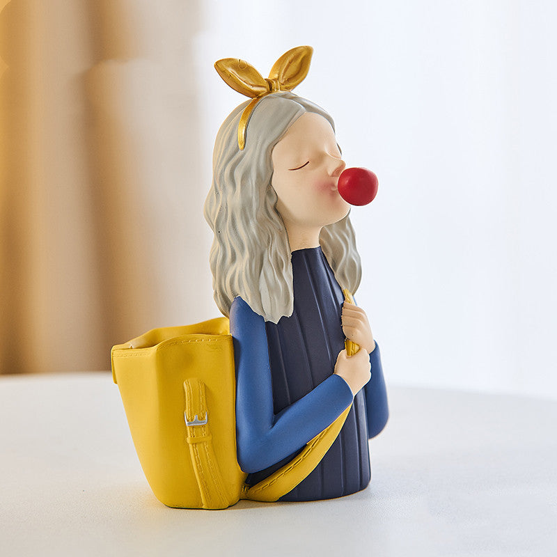 Kawaii Bubble Girl Study Room Original Ornament Pen Holder Storage Decoration Home Gift