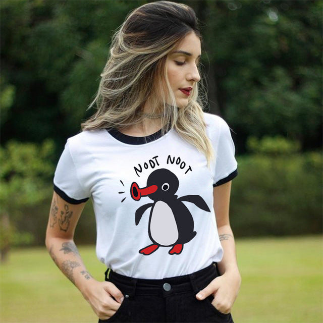 Kawaii Noot Noot Penguin Women T-Shirt Funny Cute Anime Design Harajuku