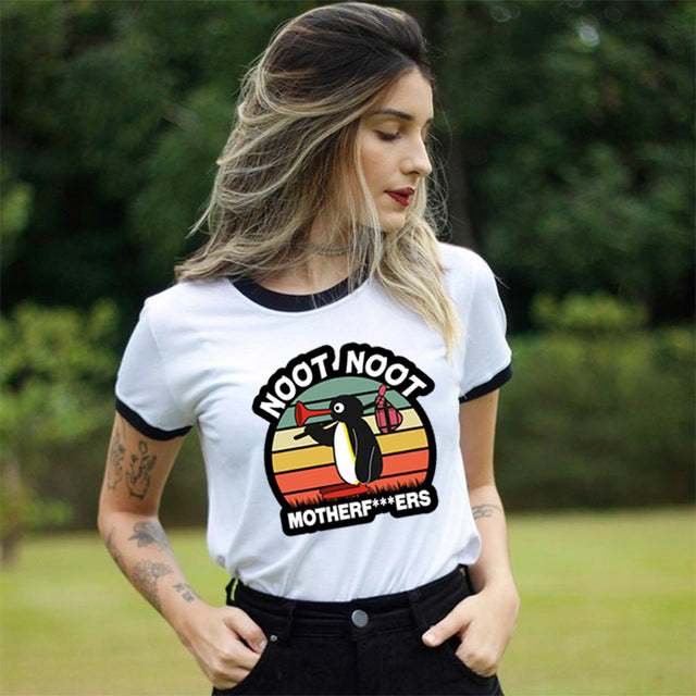 Kawaii Noot Noot Penguin Women T-Shirt Funny Cute Anime Design Harajuku