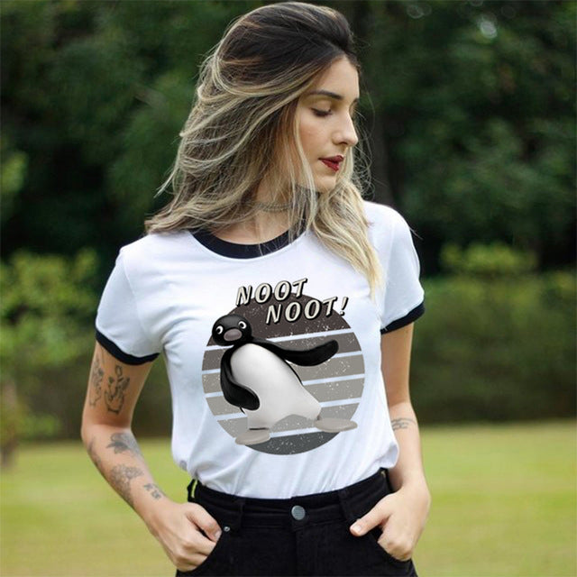Kawaii Noot Noot Penguin Women T-Shirt Funny Cute Anime Design Harajuku