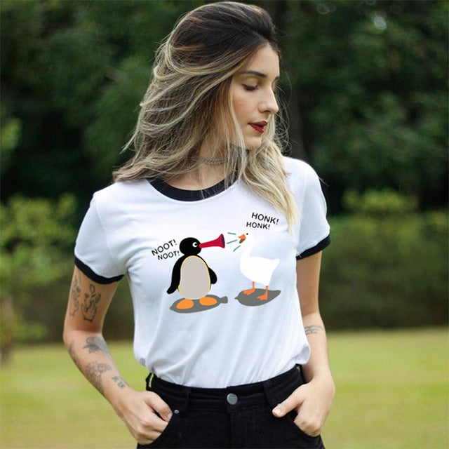 Kawaii Noot Noot Penguin Women T-Shirt Funny Cute Anime Design Harajuku