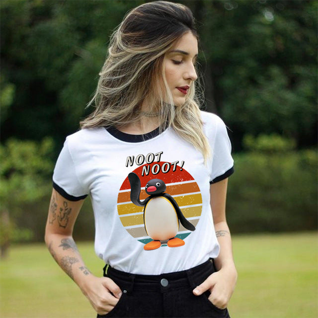 Kawaii Noot Noot Penguin Women T-Shirt Funny Cute Anime Design Harajuku