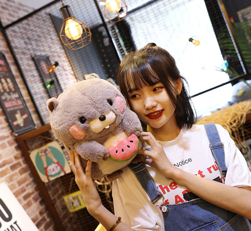 Oreiller de poupée en peluche marmotte kawaii