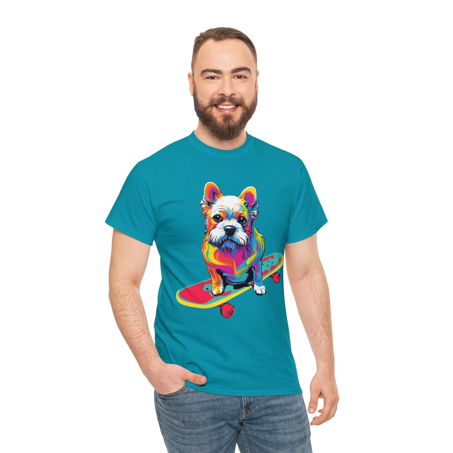 Paws on Wheels Pop Art Skateboarding Dog Tee Unisex Heavy Cotton Graphic Tee Kawaii Friends