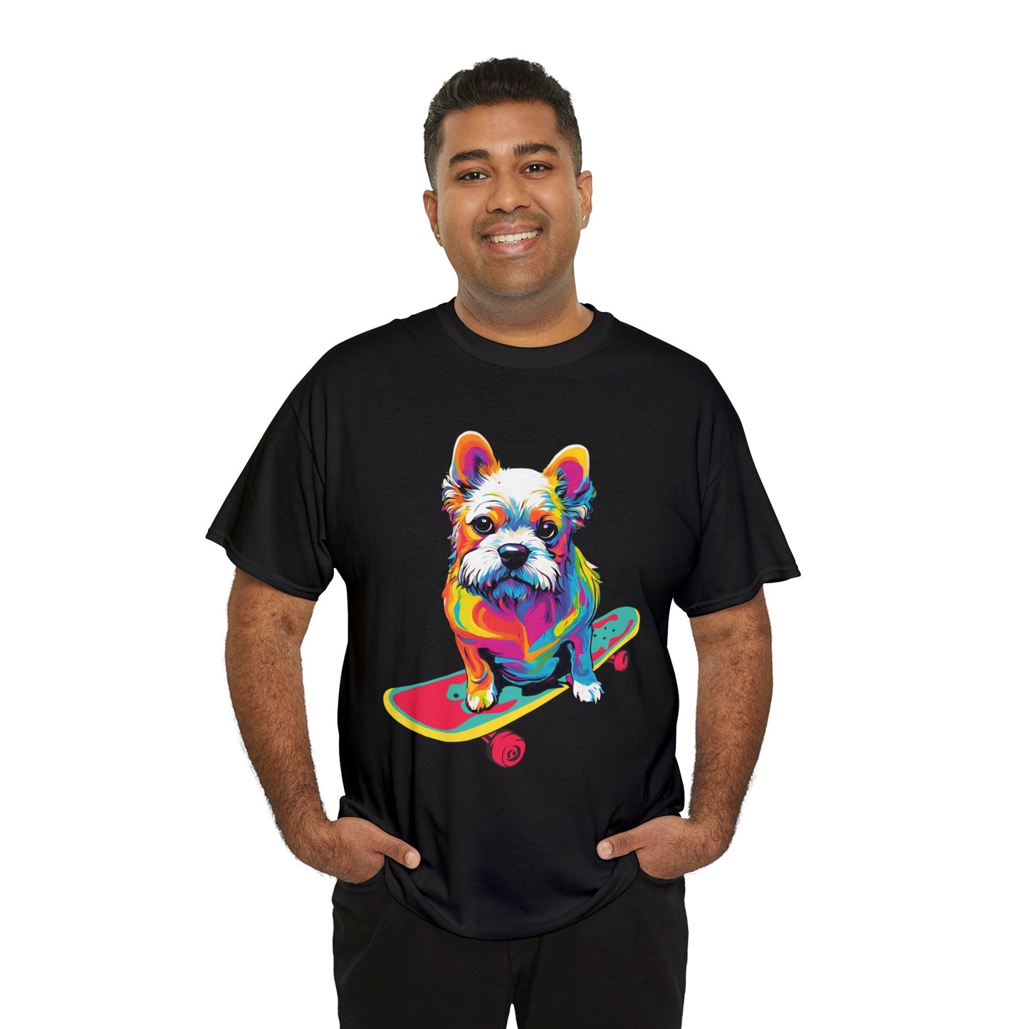 Paws on Wheels Pop Art Skateboarding Dog Tee Unisex Heavy Cotton Graphic Tee Kawaii Friends