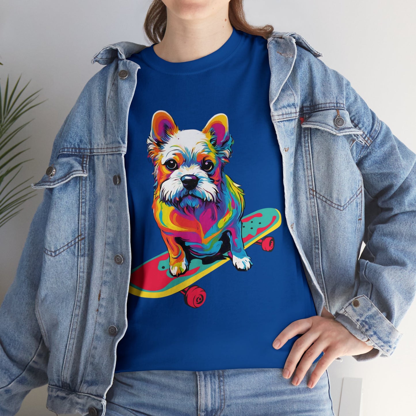 Paws on Wheels Pop Art Skateboarding Dog Tee Unisex Heavy Cotton Graphic Tee Kawaii Friends