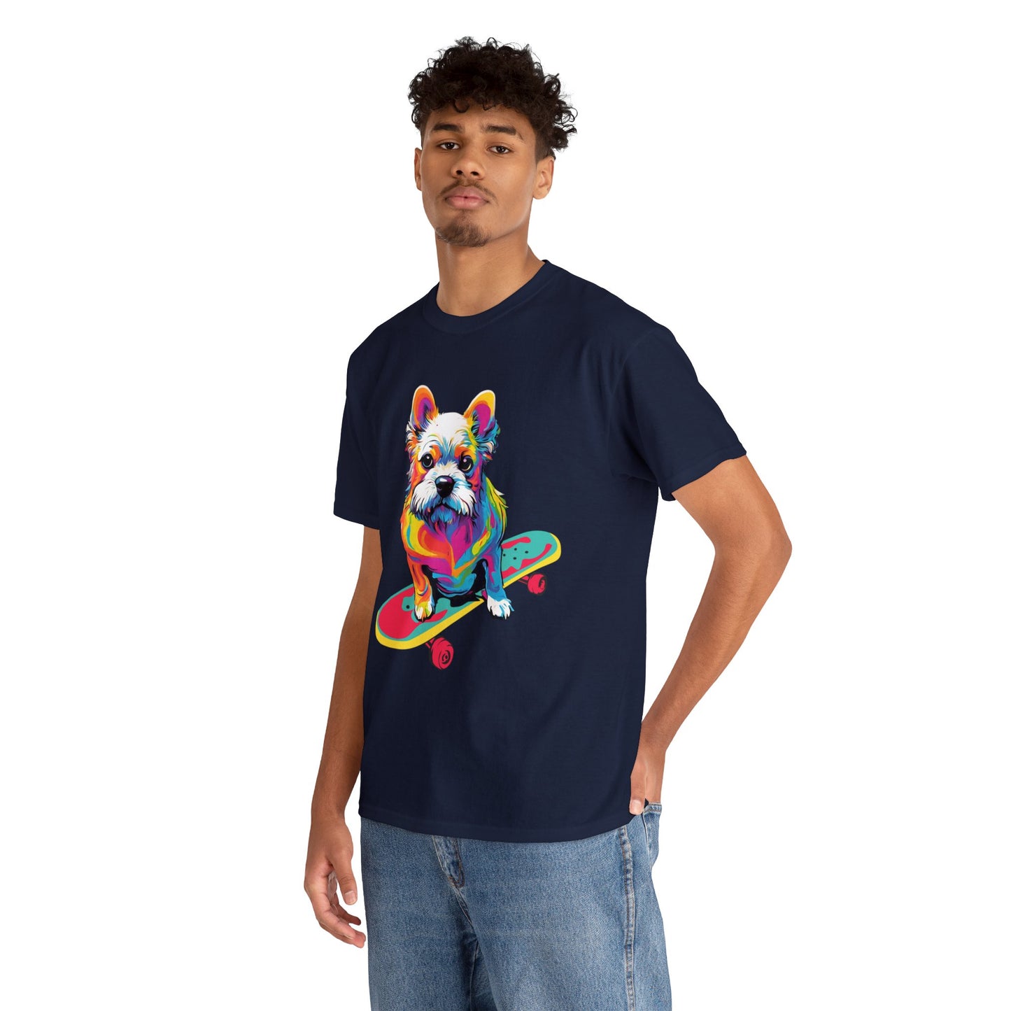 Paws on Wheels Pop Art Skateboarding Dog Tee Unisex Heavy Cotton Graphic Tee Kawaii Friends