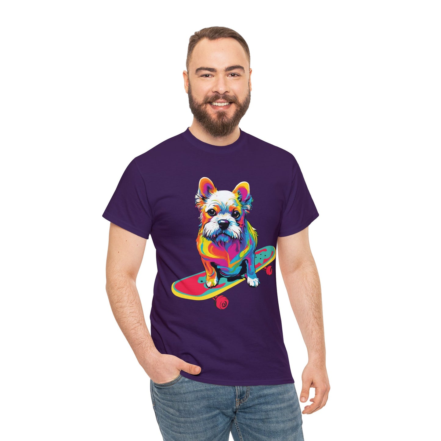 Paws on Wheels Pop Art Skateboarding Dog Tee Unisex Heavy Cotton Graphic Tee Kawaii Friends