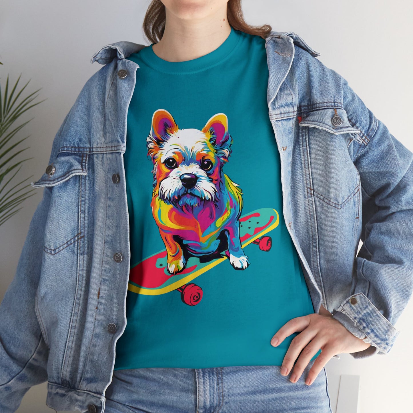 Paws on Wheels Pop Art Skateboarding Dog Tee Unisex Heavy Cotton Graphic Tee Kawaii Friends