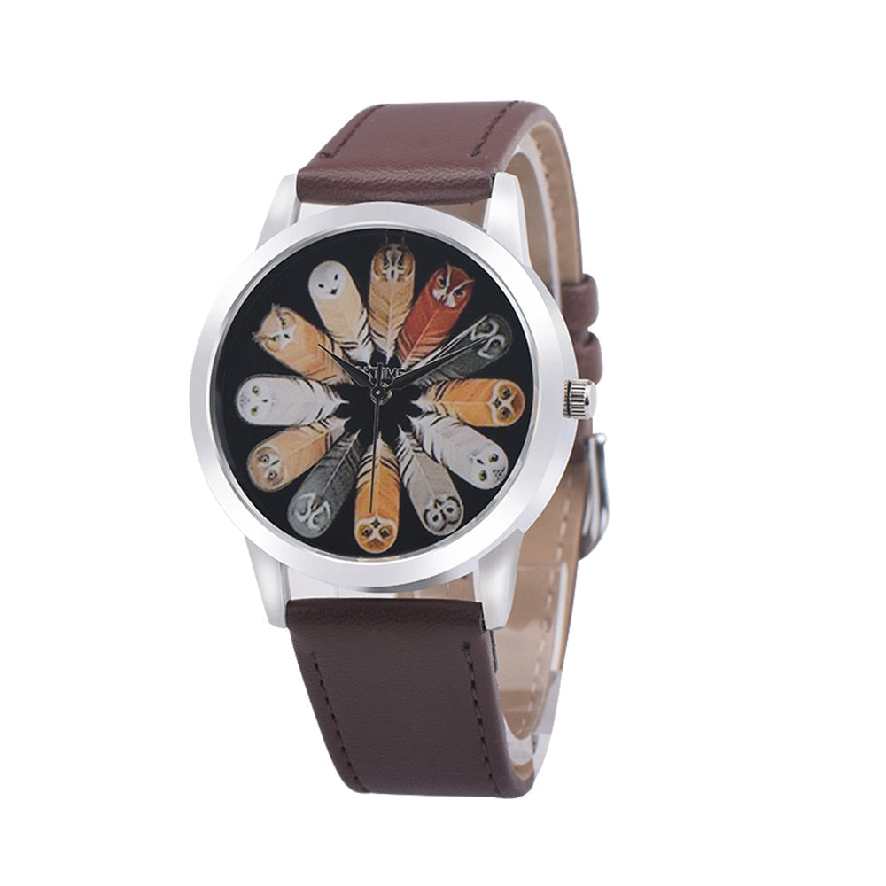 Kawaii Owl Feather Mujer Reloj Cuarzo Moda