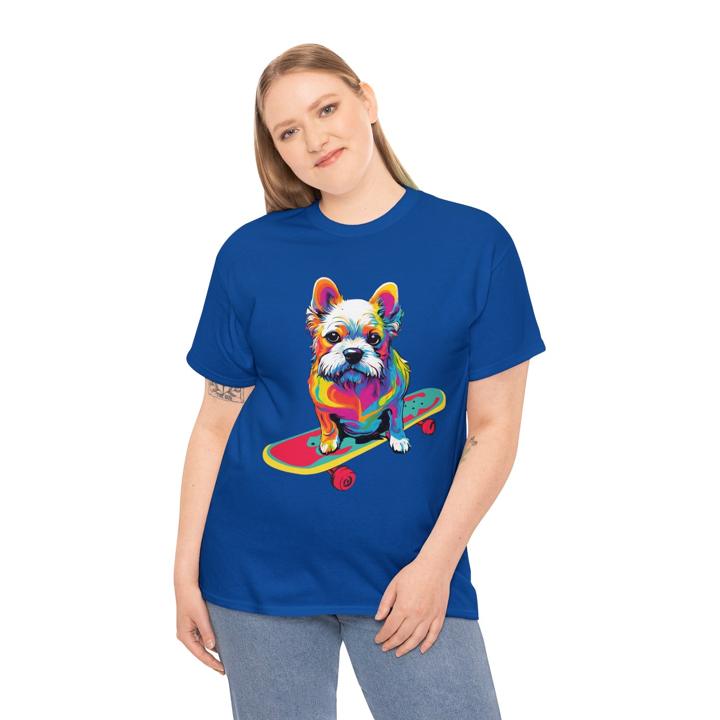 Paws on Wheels Pop Art Skateboarding Dog Tee Unisex Heavy Cotton Graphic Tee Kawaii Friends